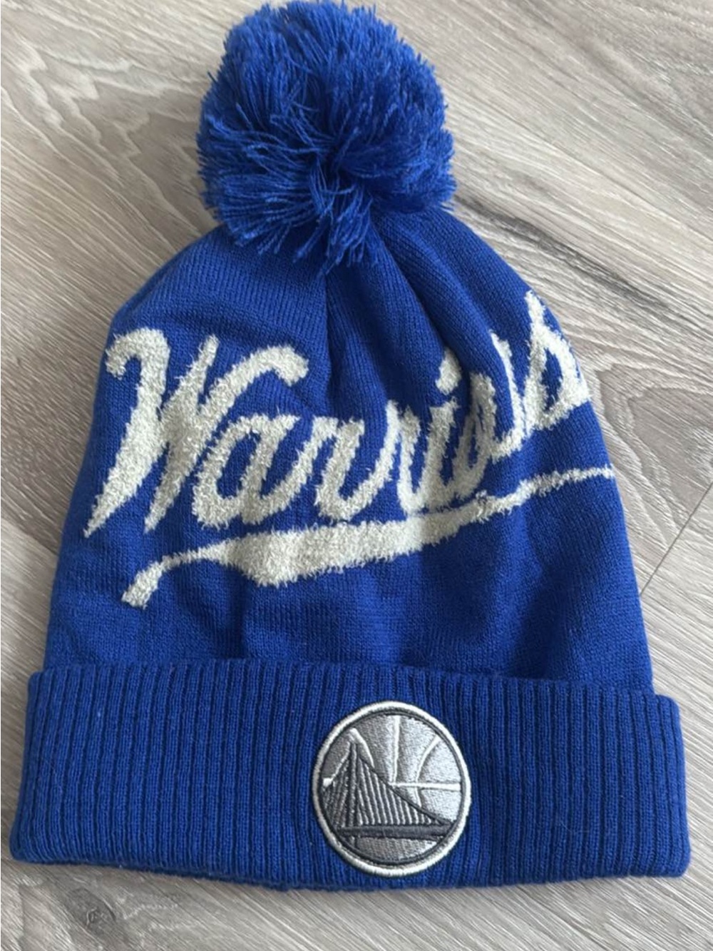Warriors Blue Knit Pom Beanie - Kids